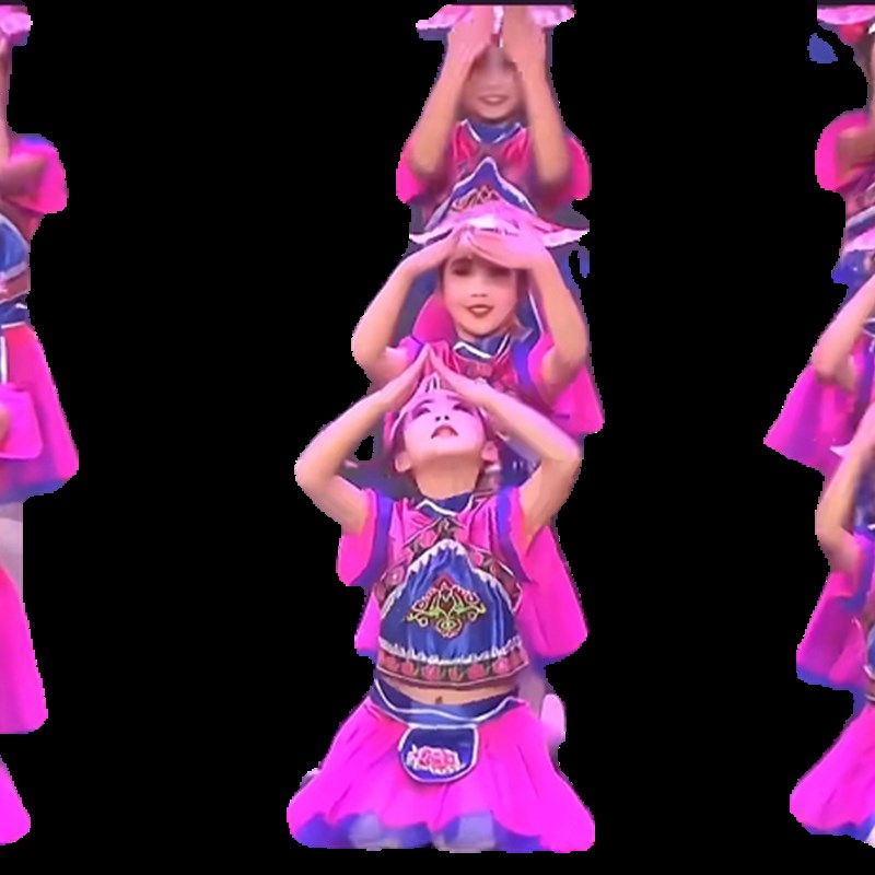 儿童六一演出服装女童山歌群舞少数民族舞蹈表演服舞台表演苗族服