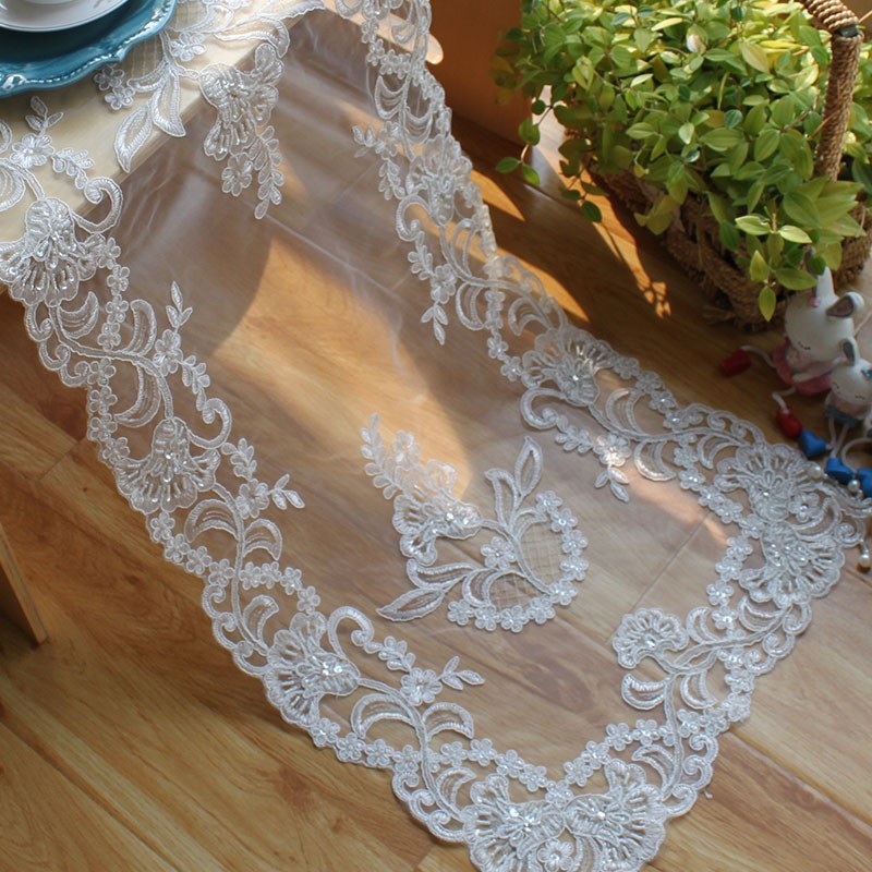 韩式蕾丝布艺手工钉珠桌旗鞋柜五斗柜床头柜电视柜防尘盖布长方形