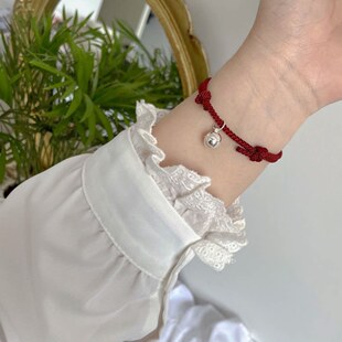 一步一响铃铛手链红绳酒红显手白男女情侣闺蜜学生简约手绳520ins