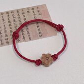 爆款 情侣马年本命年桃木雕刻小红花编织手绳学生手链手串招桃花