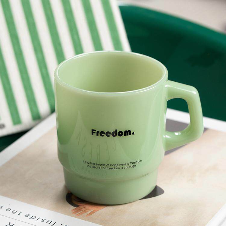 WHM玻璃咖啡杯玉感牛奶杯热茶杯马克杯复古水杯北欧韩式ins