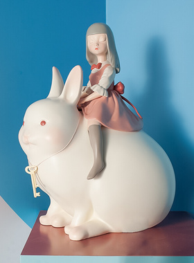白夜童话月光兔雕塑艺术摆件客厅中式软装家居饰品可爱生日礼物