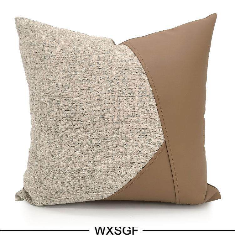 咖色系现代简约轻奢高级感沙发抱枕奶咖色靠垫套立体棉麻肌理拼接