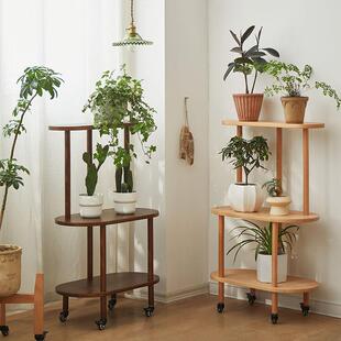 室内全实木简约花架阳台落地多层花盆架子客厅沙发旁可移动置物架