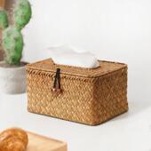 覆古卫生纸盒抽取式 纸巾海草编纸巾盒收纳盒收纳筐藤编古风餐巾纸