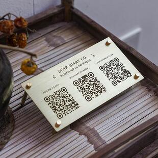 创意黄铜收钱牌定制轻奢二维码三合一收付款展示牌qrcode立牌摆台