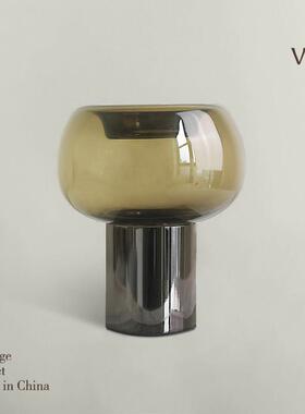 范琦现代可及豪华绿色玻璃花瓶装饰品高端中世纪水培花器客厅茶几