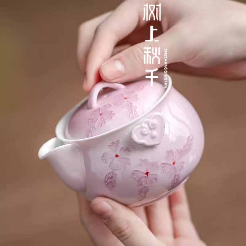 手绘粉彩樱花釉下彩手抓壶宝瓶壶功夫茶具女士茶壶单个泡茶防烫,餐饮具,旅行茶具,淘宝优惠券,粉丝福利购,淘宝优惠卷