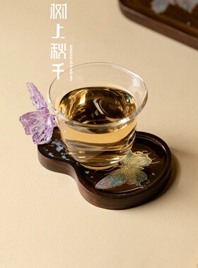 小清新透明玻璃杯蝴蝶铃铛杯耐热茶杯高硼硅个人专用主人杯品茗杯