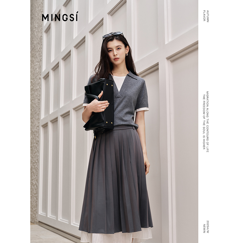MINGSI女装polo领针织上衣