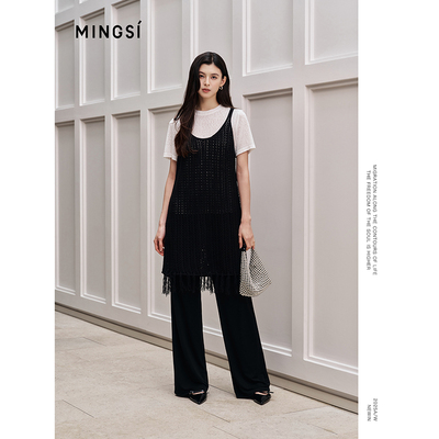 MINGSI女装黑色毛织连衣裙