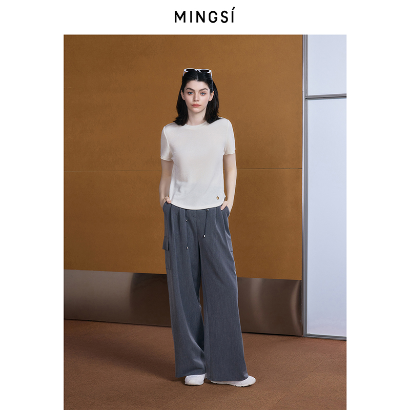 Mingsi女装春季古瓷白肌理感醋酸T恤MB1011405