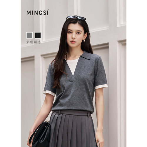 MINGSI女装polo领针织上衣