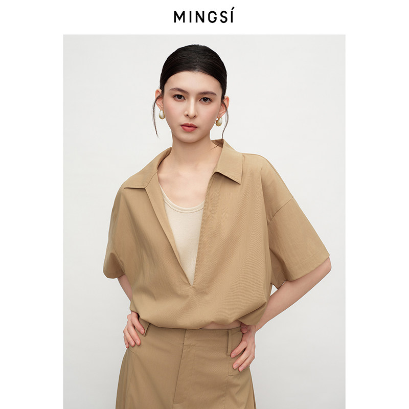 MINGSI女装夏季莱赛尔假两件小衫