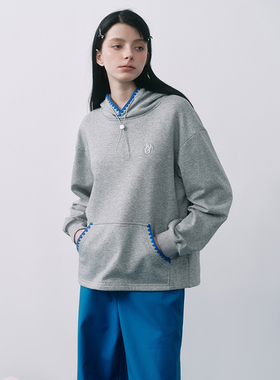 MINGSI x JEEN春季合作系列花灰色贝壳绣连帽卫衣JB1011104