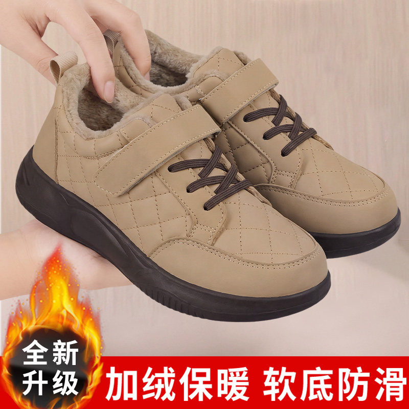 老北京布鞋女冬新款百搭加绒加厚一脚蹬软底防滑妈妈鞋中老年棉鞋