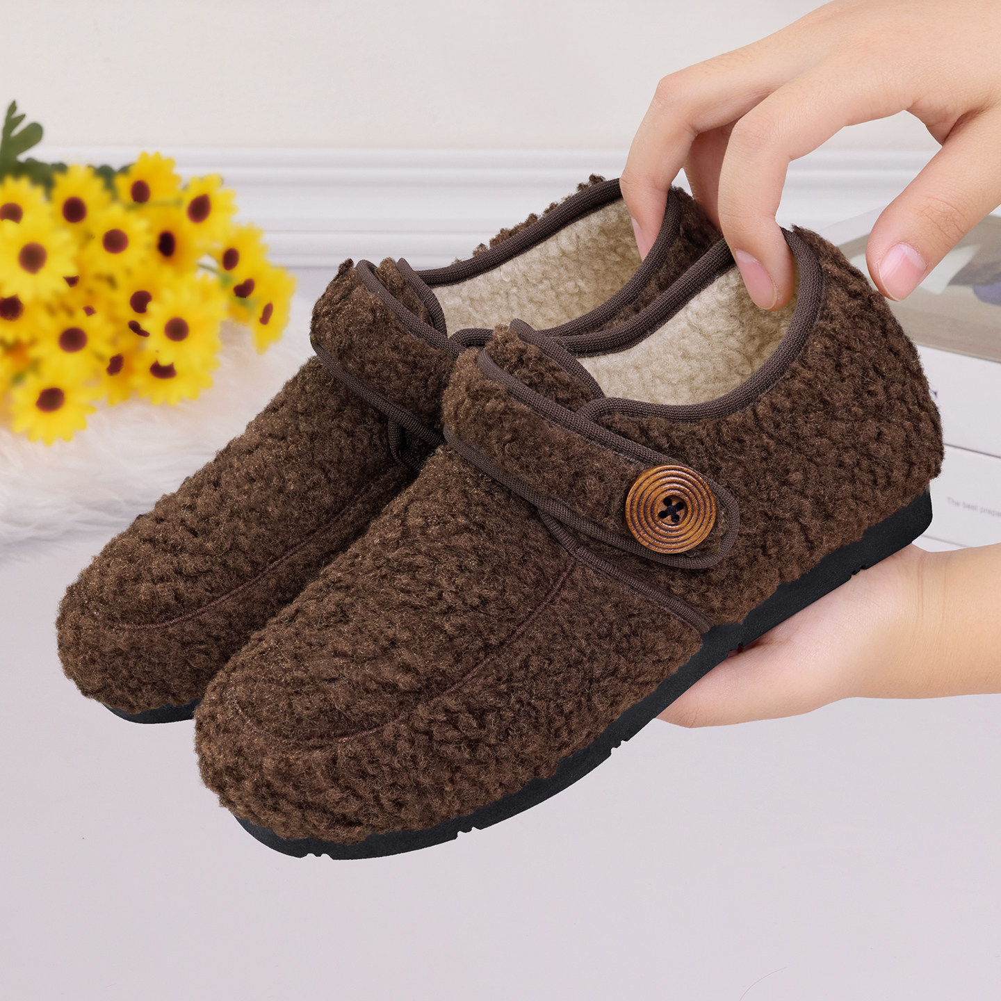 老北京布鞋女加绒保暖圆头博肯鞋复古毛绒豆豆鞋平底防滑妈妈棉鞋,女鞋,棉鞋,淘宝优惠券,粉丝福利购,淘宝优惠卷