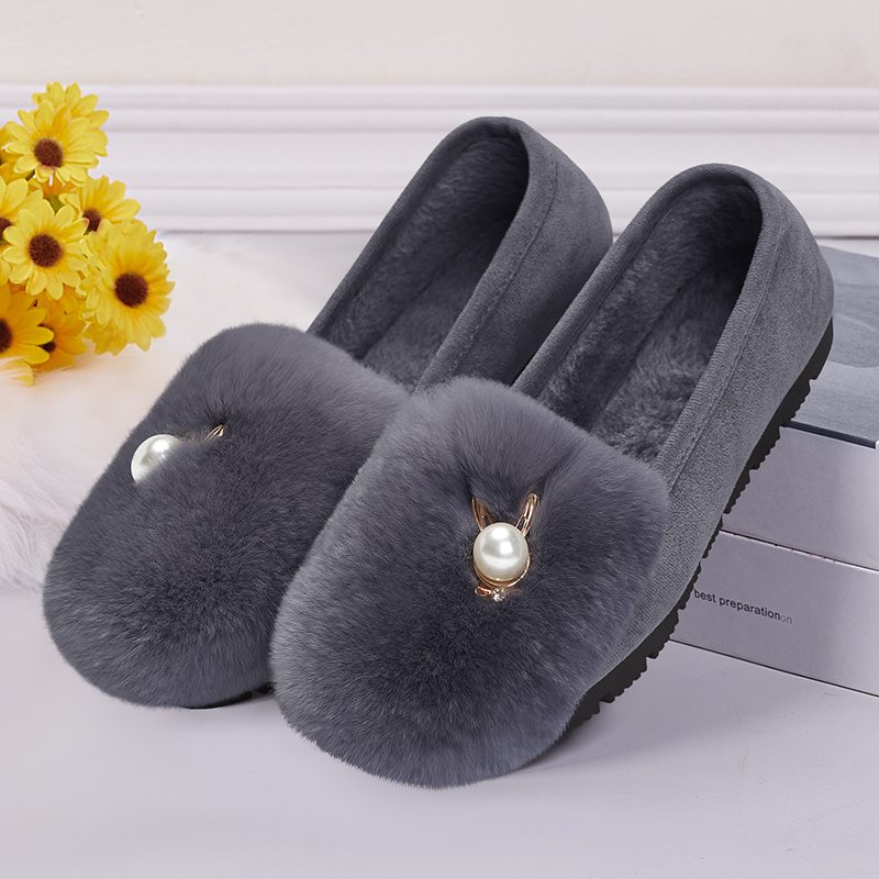 加绒加厚豆豆鞋女防滑中老年