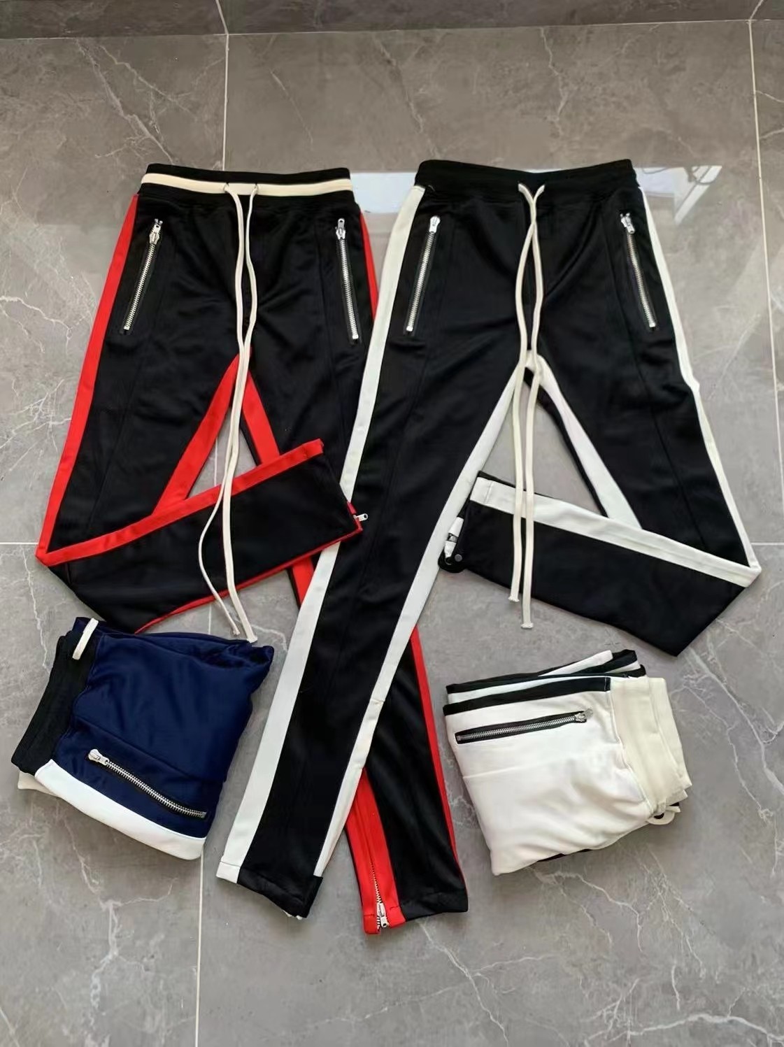 校长在线高街修身撞色校裤潮牌riri拉链束脚裤第五季修小脚开叉裤