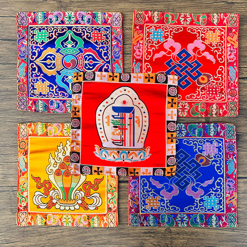 藏式佛堂装饰颂钵布垫摩尼宝八吉祥密宗金刚杵法器垫铃杵垫佛像垫