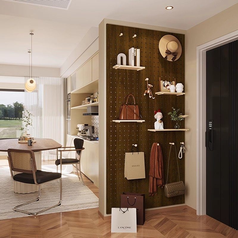 实木洞洞板定制入户玄关墙上置物架隔板挂板收纳层架墙面墙壁挂衣