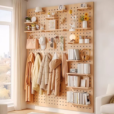 实木洞洞板定制入户玄关墙上置物架隔板挂板收纳层架墙面墙壁展示