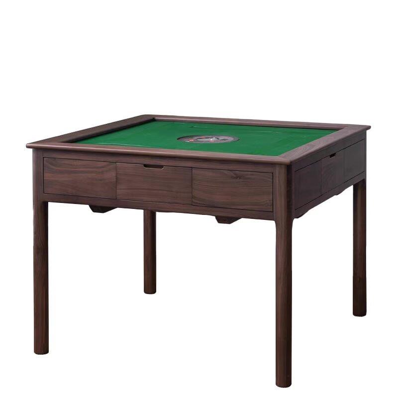 新中式实木麻将桌黑胡桃木棋牌桌全自动麻将机茶餐桌两用掼蛋桌