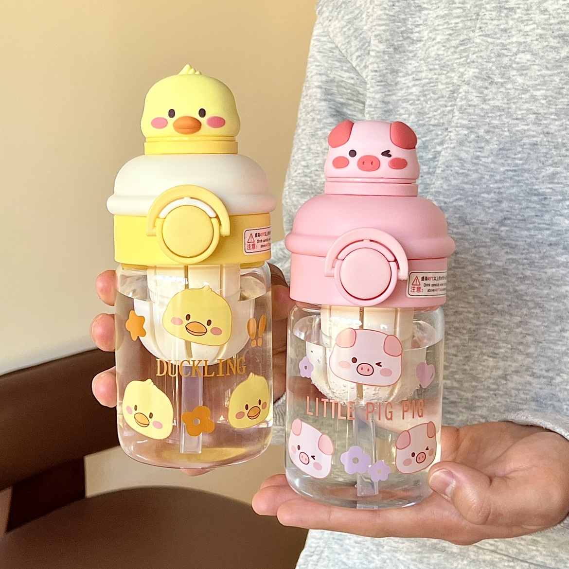 女生高颜值小鸭子水杯高硼硅带吸管玻璃杯学生便携水壶可爱杯子