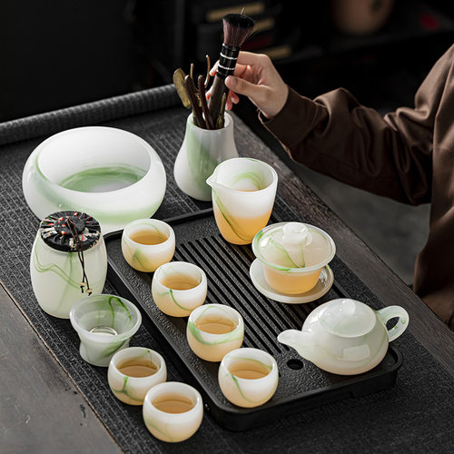 羊脂玉瓷琉璃功夫茶具轻奢礼盒
