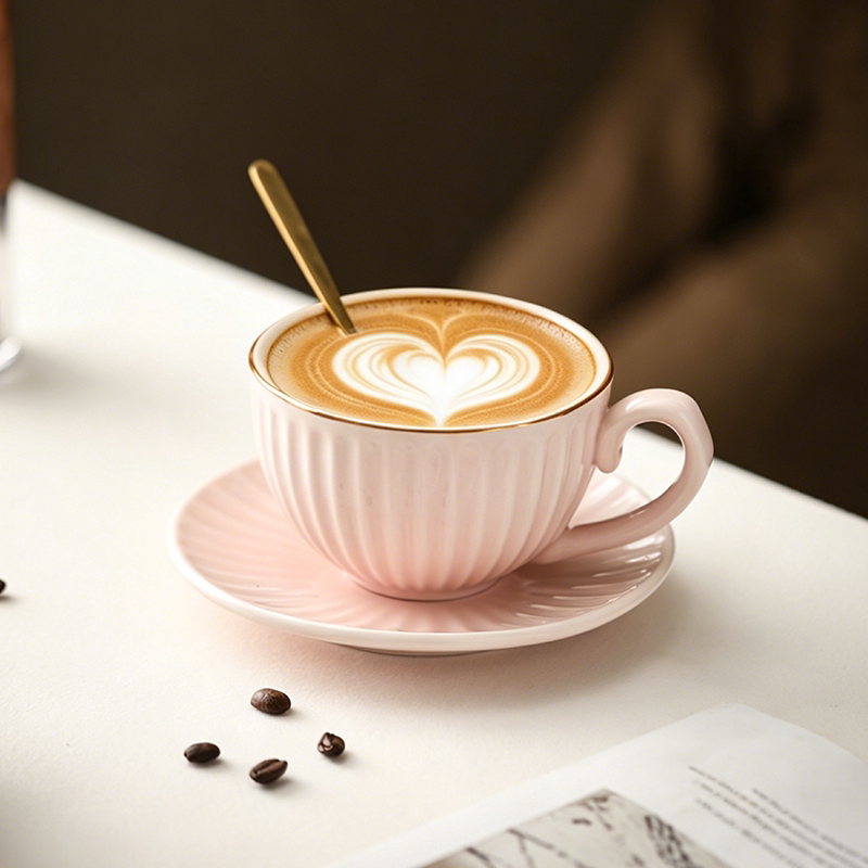 陶瓷咖啡杯碟组合套装高档精致马克杯日式拿铁拉花杯手冲早餐杯子图片