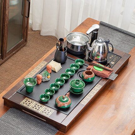 家用客厅泡茶器一体实木茶盘乌金石茶台全自动烧水功夫茶具整套装