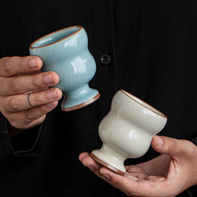 汝窑茶杯主人杯茶杯陶瓷品茗杯中式大茶碗开片养茶具高端个人茶杯
