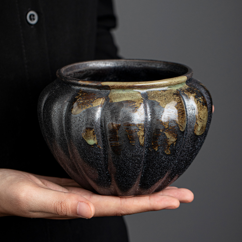 日式窑变茶渣缸家用复古陶瓷茶具茶道配件茶洗建水杯洗笔洗水盂