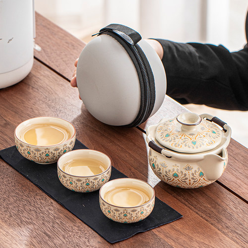 汝窑手抓壶功夫茶具套组家用轻奢高档泡茶壶盖碗茶杯茶盘茶具
