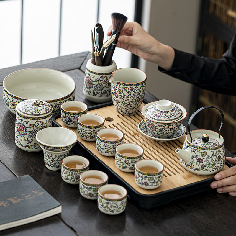 2025新款汝窑功夫茶具套装陶瓷茶壶盖碗茶杯茶盘轻奢高档家用喝茶