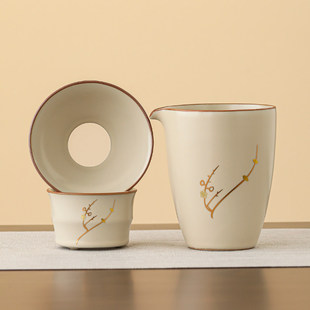 汝窑描金梅花公道杯陶瓷分茶器茶匀功夫茶具配件家用茶海泡茶公杯