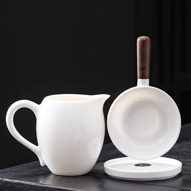 茶漏茶滤羊脂玉白瓷茶叶过滤网泡茶神器公道杯一体滤茶器茶具配件