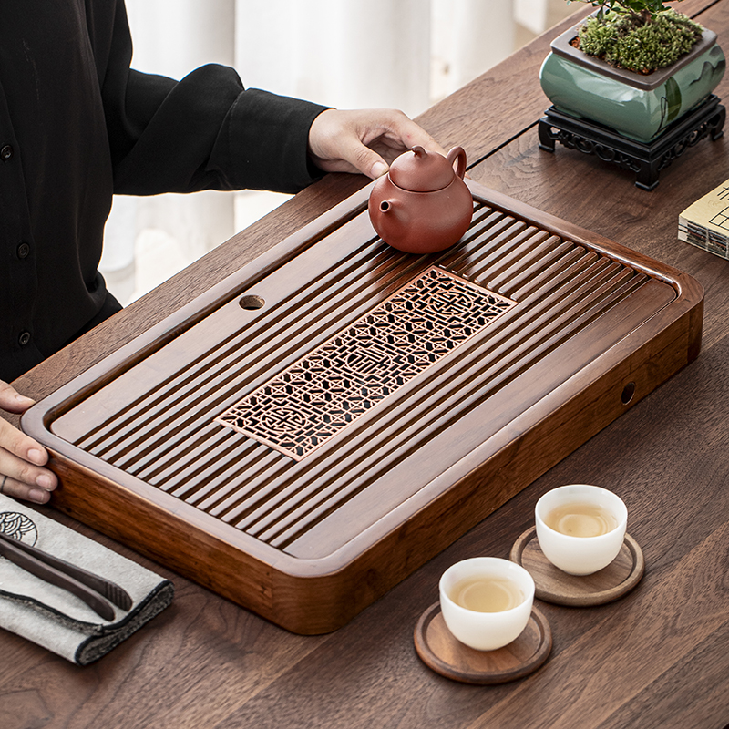 高档加厚实木茶盘家用茶具配件茶托盘蓄排两用干泡台小茶台沥水盘
