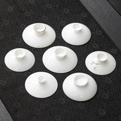 羊脂玉盖碗盖子白瓷描金盖碗单盖子三才盖碗茶碗茶杯盖子配盖陶瓷