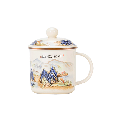 汝窑带盖大容量个人专用杯子陶瓷茶杯带盖水杯办公室马克杯牛奶杯