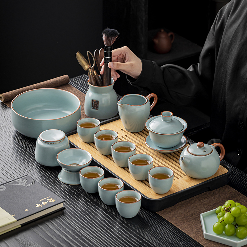 汝窑天青功夫茶具套装客厅家用茶壶茶杯茶台茶道简约2024新款整套