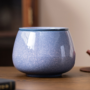 窑变茶渣缸陶瓷茶洗建水过滤带盖废水缸孟大号桌面垃圾桶茶水分离