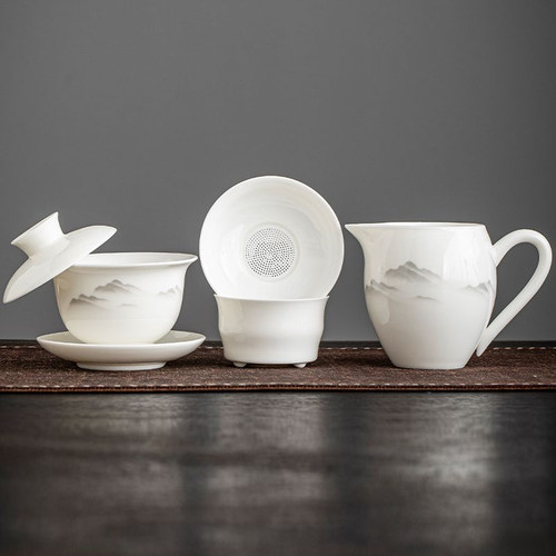 羊脂玉瓷白瓷全瓷茶漏茶隔茶滤陶瓷茶具茶叶过滤泡茶滤网公道杯