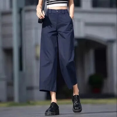 纯棉春秋宽松高腰阔腿裤2026年新款收腰显瘦小个子天丝休闲九分裤