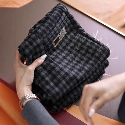 格子毛呢哈伦裤女秋冬2025新款加绒高腰显瘦小个子直筒休闲萝卜裤