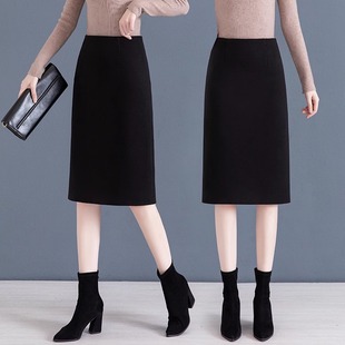 毛呢半身裙女秋冬新款包臀一步裙中长款直筒裙高腰显瘦中长裙子春