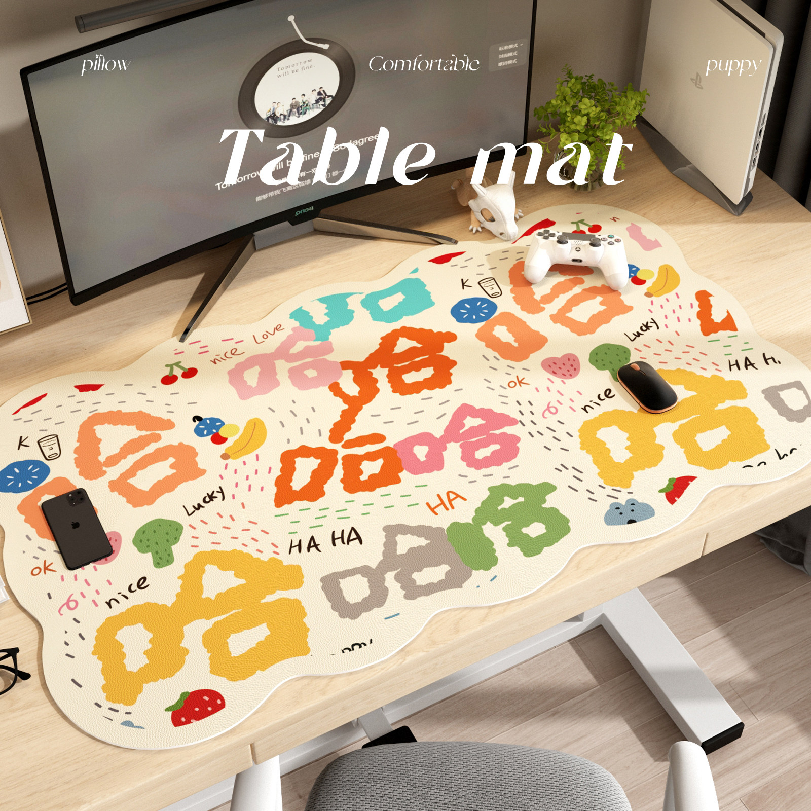 多巴胺文字滑鼠垫高颜值办公室电脑桌垫防水桌布长方形学习书桌垫