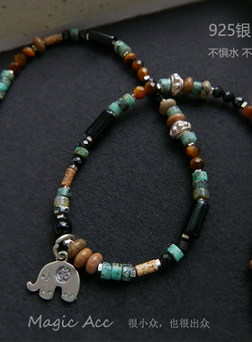 925银复古文艺天然松石串珠项链