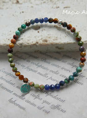 天然石彩色串珠925银百搭手链