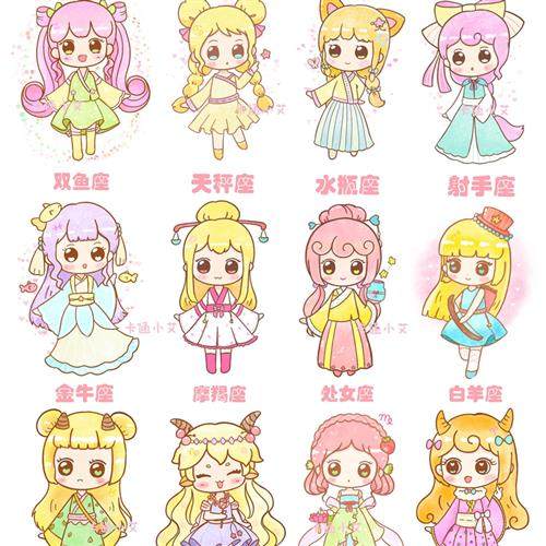 卡通小艾古风汉服动漫临摹卡片简笔画临摹卡片美术卡片